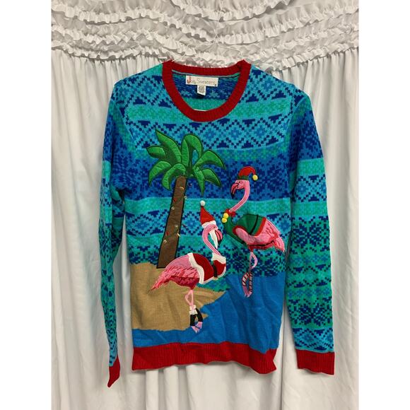 Jolly Sweaters Tropical Flamingo Christmas Pullover – Size Small - Picture 2 of 5